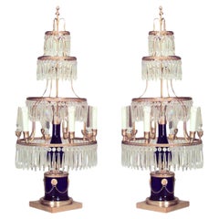 Russian Neoclassic Candelabras, Ormolu and Cut Glass, 20th Century