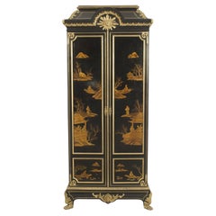 19th Century French Victorian Black Lacquered Chinoiserie Armoire