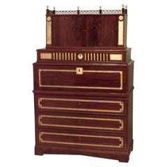 Neoclassic Brass and Mahogany Secretaire, Russian, 19th Century Design