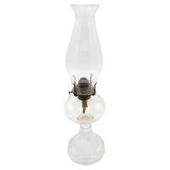Vintage Glass Oil Lamp with Hurricane Shade, Mid-Century Modern