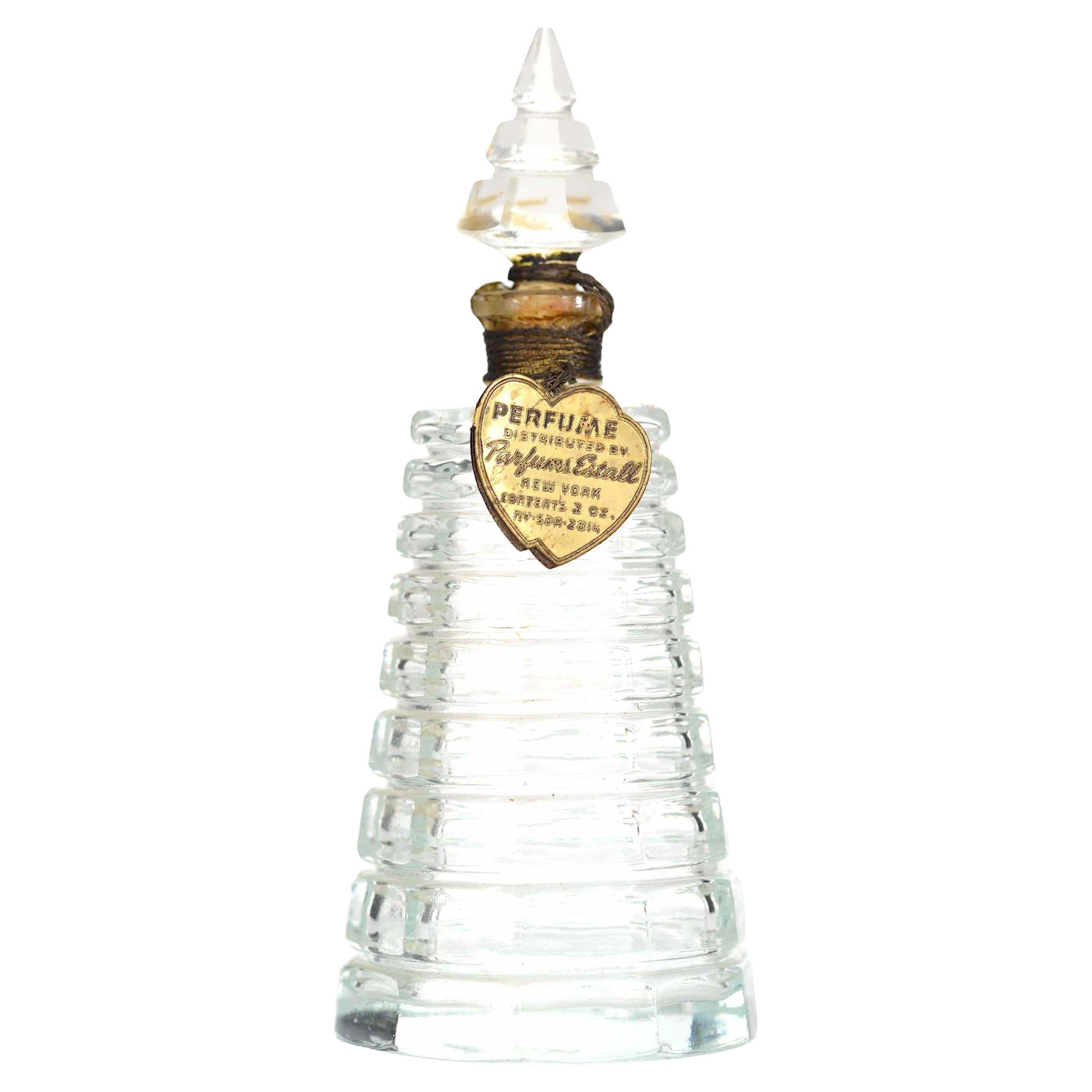 French Art Deco Ribbed Glass Perfume Bottle, Cone Shape For Sale
