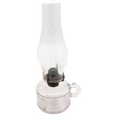 Vintage Glass Oil Lamp, Mid-Century Modern, Floral Design, USA, 12.25