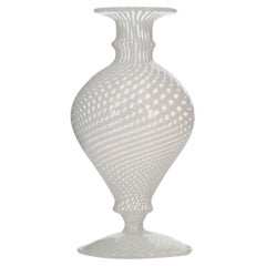 Vintage Italian Murano Glass Bud Vase, White Swirl Design, Mid-Century
