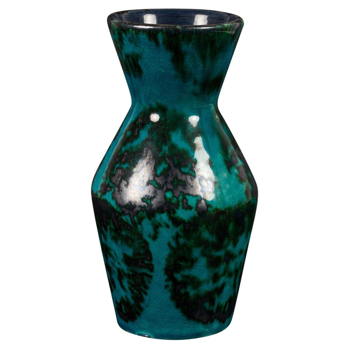 Scheurich Mid-Century Modern Ceramic Vase, Green & Black, Germany For Sale