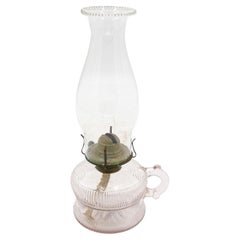 Vintage Mid-Century Modern Glass Oil Lamp, Pink Ribbed Font, USA