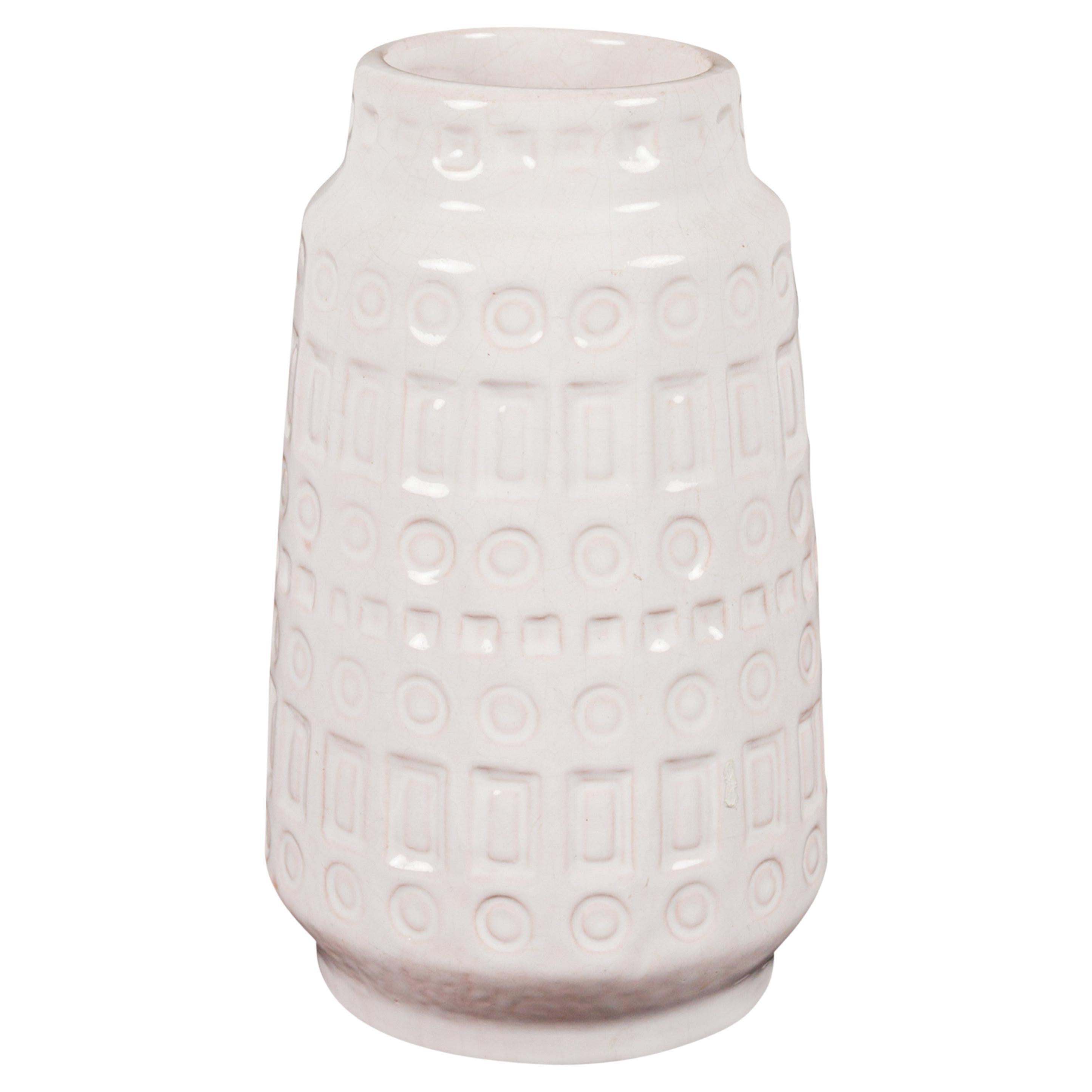 Scheurich Mid-Century Modern White Ceramic Vase, Inka Pattern, Germany For Sale