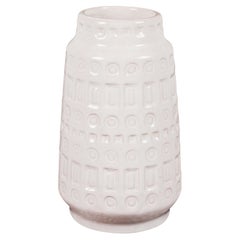 Scheurich Mid-Century Modern White Ceramic Vase, Inka Pattern, Germany