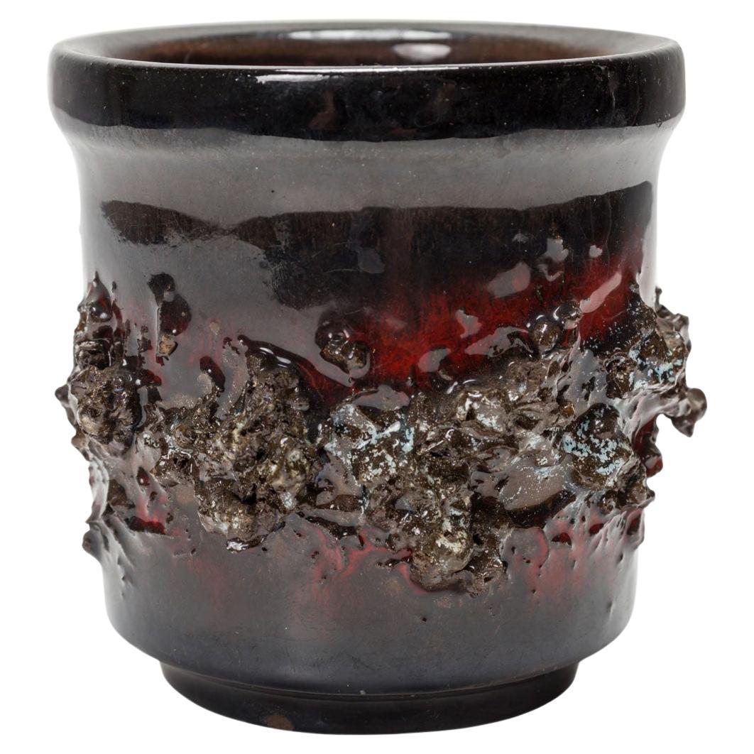 Icelandic Mid-Century Ceramic Pot, Red and Black Fat Lava Glaze, 1950s