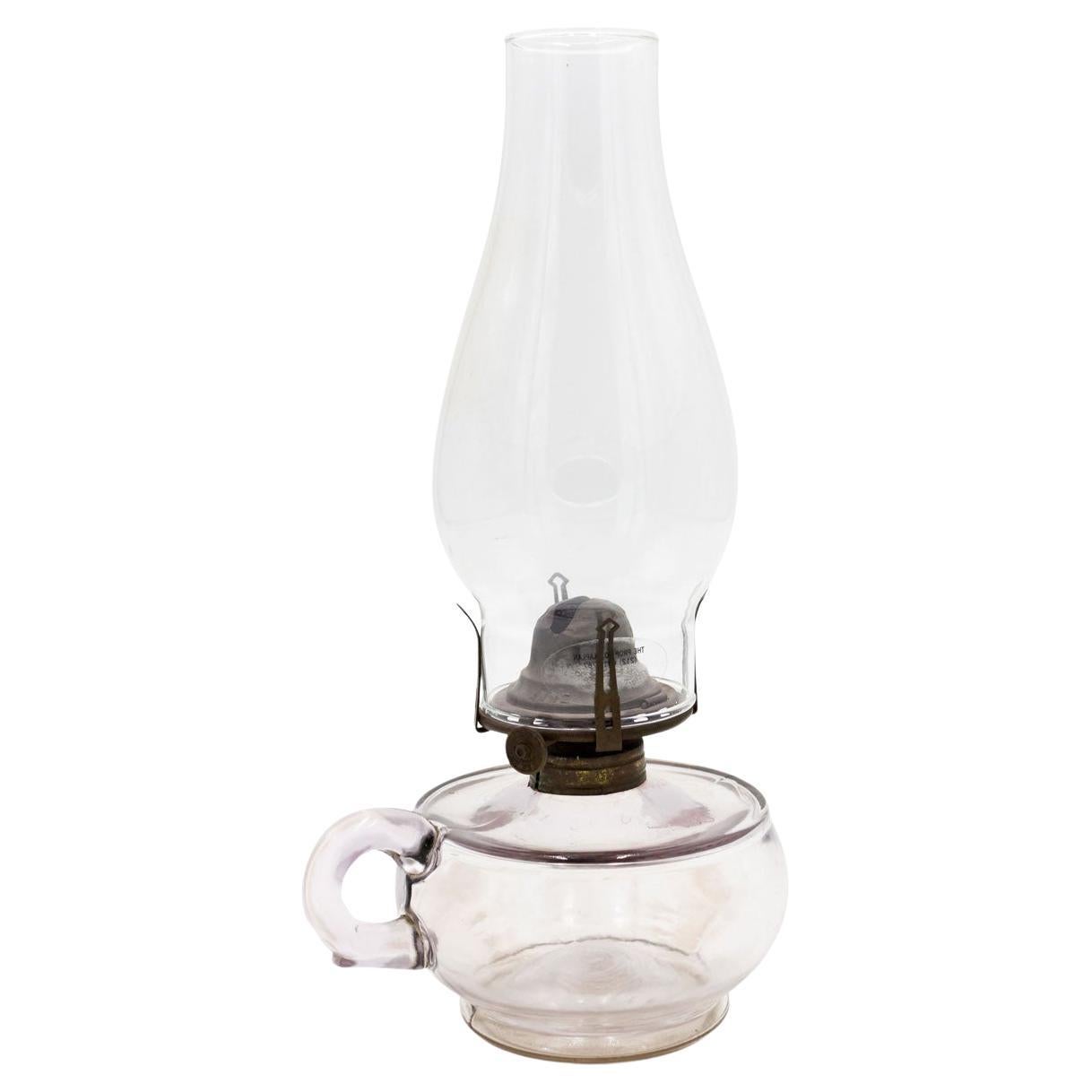 Vintage Brown Tinted Glass Oil Lamp with Hurricane Shade, Mid-Century For Sale