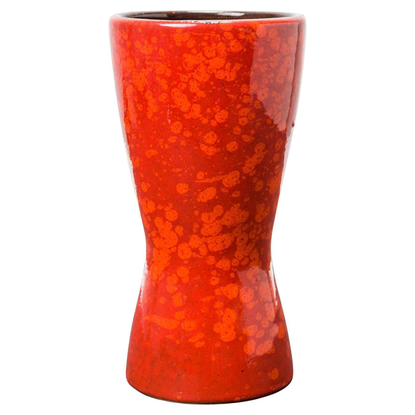 Scheurich Mid-Century Modern Ceramic Vase, Red and Orange Glaze