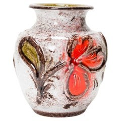German Mid-Century Glazed Ceramic Vase, Abstract Floral Design, 1950s