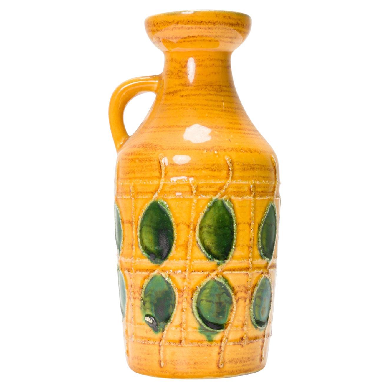 Mid-Century Modern Ceramic Pitcher by A. Pittalis, Yellow Glaze For Sale