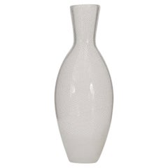 Italian Murano Style Art Glass Vase, White Swirl Design, Modern, Italy