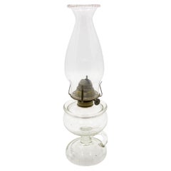 Vintage Mid-Century Modern Glass Oil Lamp, Clear Footed Font, USA