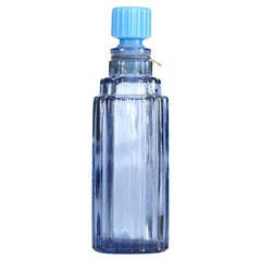 French Art Deco Lalique Perfume Bottle, Blue Ribbed Glass, France