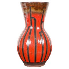 Mid-Century Modern West German Ceramic Vase, Red Black Stripes, 1950s