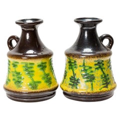 Pair of Mid-Century Modern Yellow and Green Ceramic Jugs from Germany