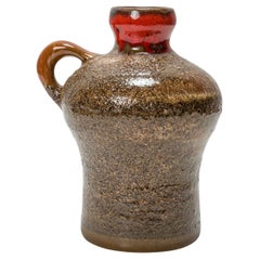 Strehla Mid-Century Ceramic Jug, Speckled Brown and Red Glaze, Germany