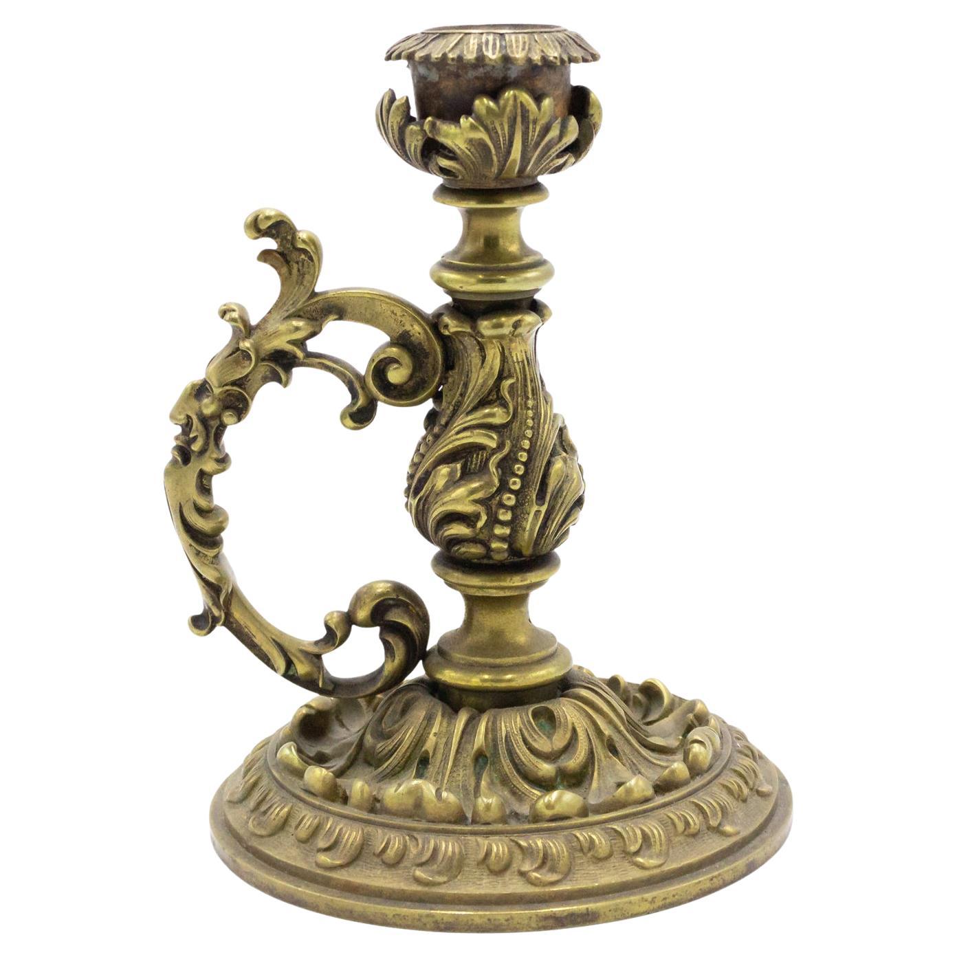 19th Century French Louis XV-Style Bronze Candlestick with Handle For Sale