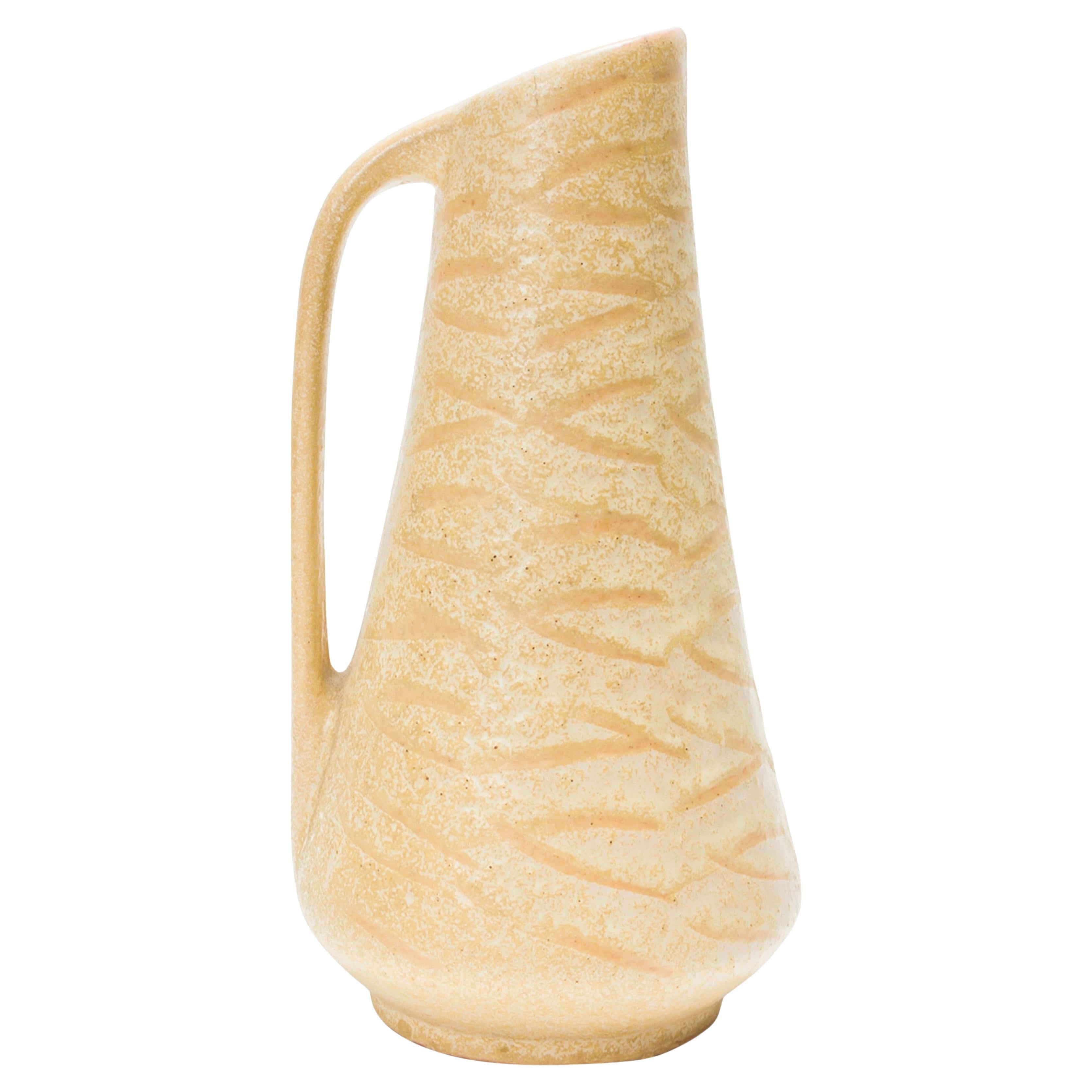 VEB Gräfenroda Mid-Century Ceramic Pitcher, Yellow Stripes, Germany For Sale