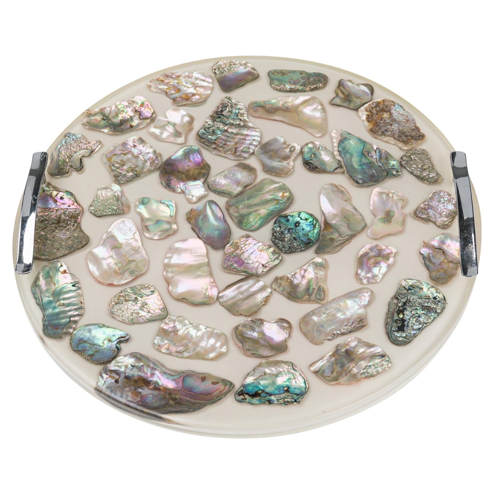 American Lucite Tray with Inlaid Abalone, Modern Design, USA