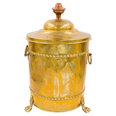 20th Century English Georgian Style Brass Round Bucket with Lid