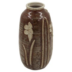 Mid-Century Modern Earthenware Vase by Ecker, Floral Design, USA