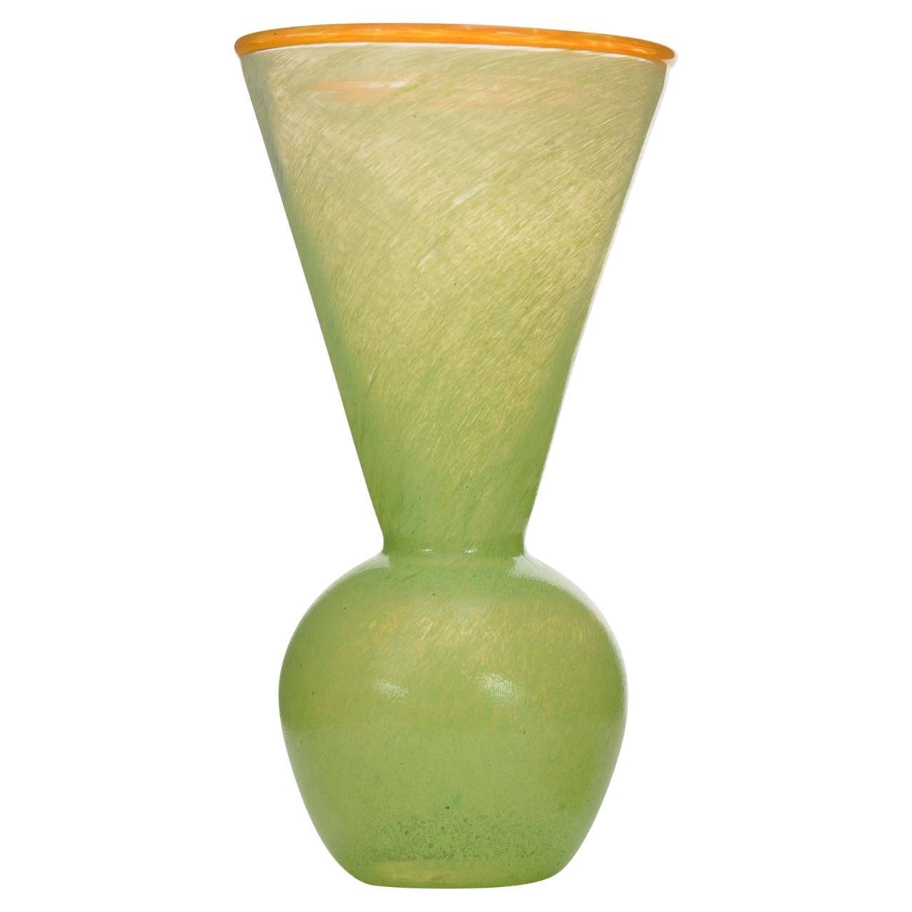 Vintage Lime Green Art Glass Vase, Bulbous Shape, Modern Design, USA