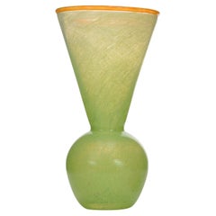 Vintage Lime Green Art Glass Vase, Bulbous Shape, Modern Design, USA