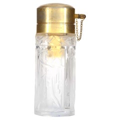 French Art Deco Frosted Glass Perfume Atomizer with Gilded Pump