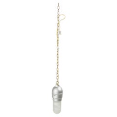 Industrial Hanging Light Fixture in Silver Metal & Glass, USA