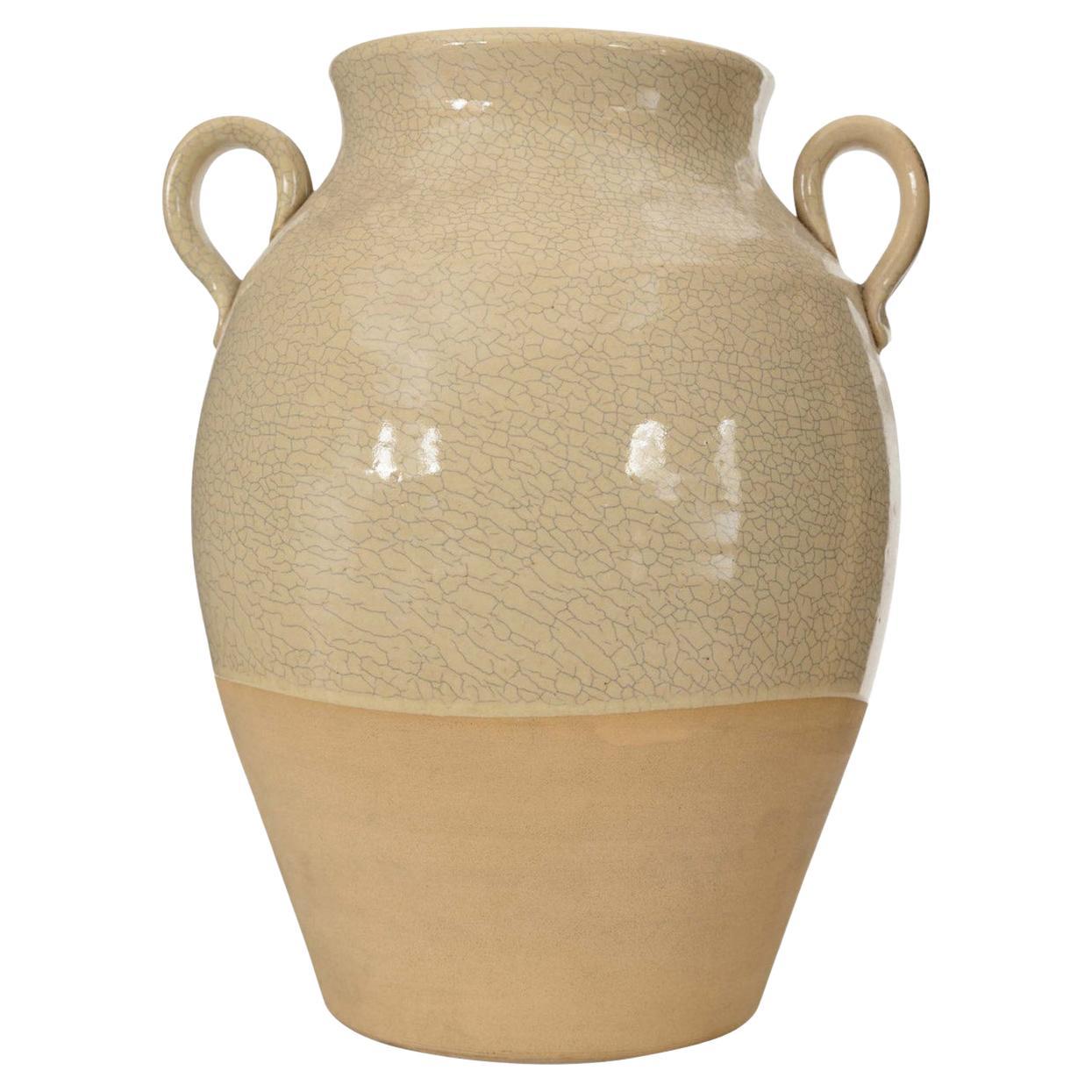 Beige Glazed Ceramic Urn, Modern Design, United States, 20th Century