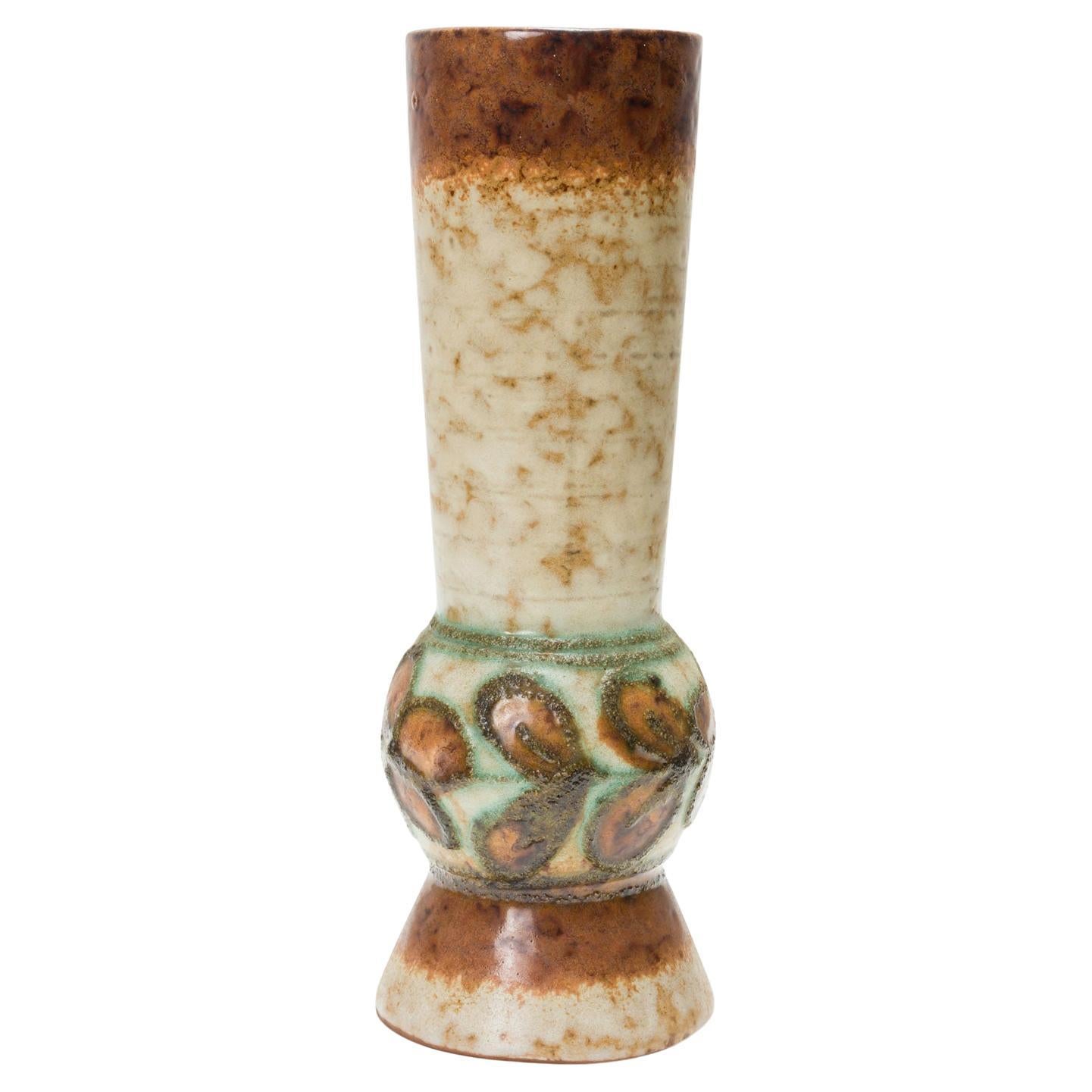 Strehla Mid-Century Ceramic Vase, Raised Floral Design, Germany, 1950s For Sale