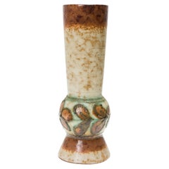 Strehla Mid-Century Ceramic Vase, Raised Floral Design, Germany, 1950s