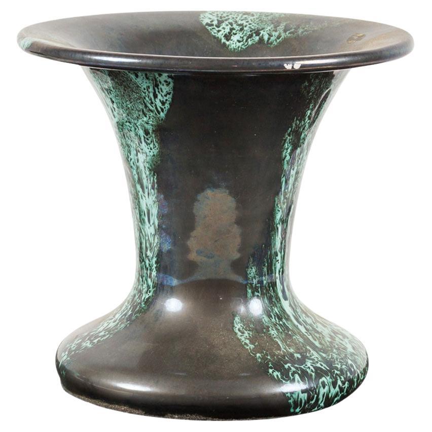 Otto Keramik Fluted Ceramic Vase, Green and Gray Marble Glaze, Germany