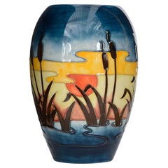 Moorcroft Ceramic Vase, Arts and Crafts Style, Sunset Scene, England