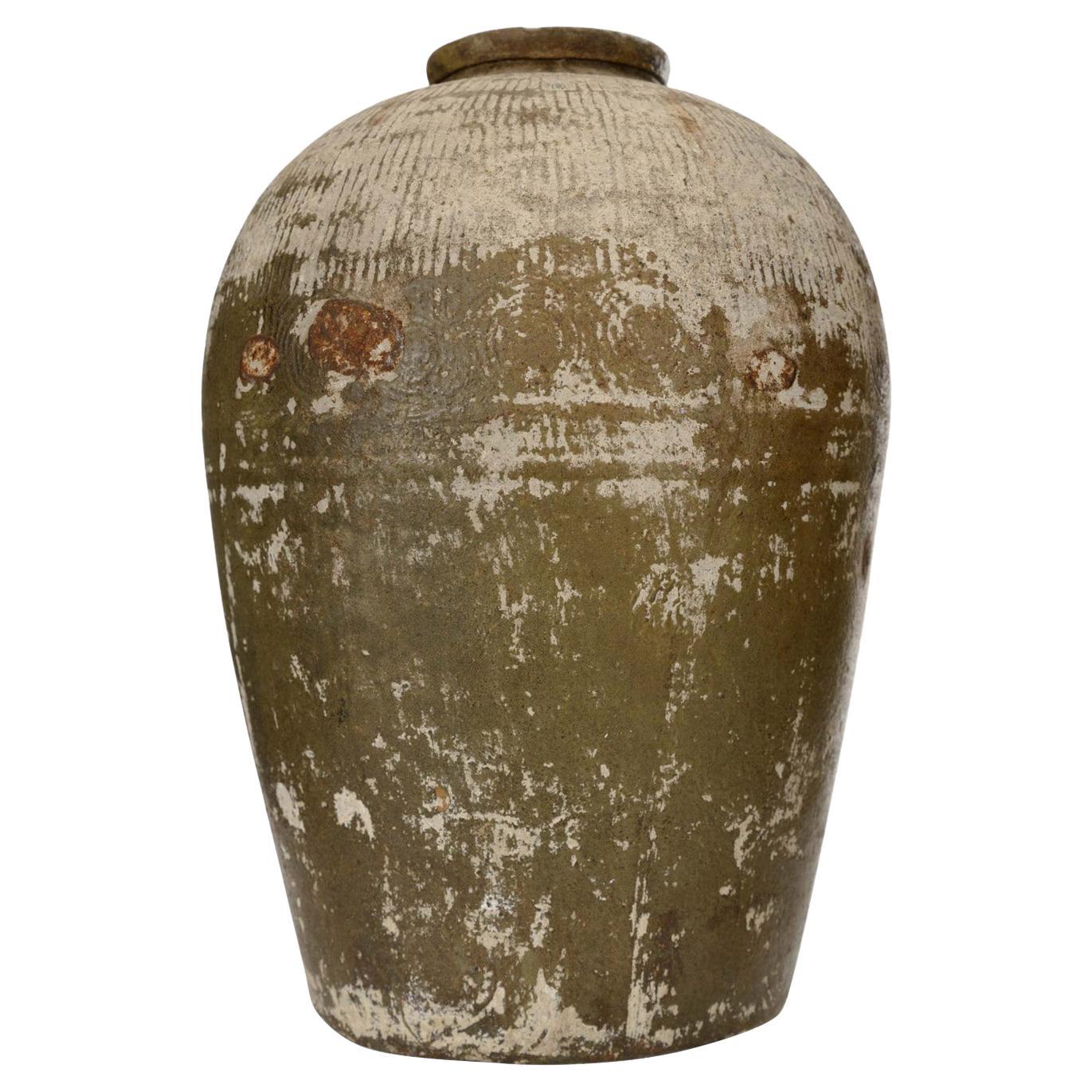 Patinated Ceramic Vase, Tapered Modern Design, USA, 20th Century For Sale