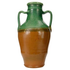 Large Modern Ceramic Urn with Green and Brown Glaze, USA, 20th Century