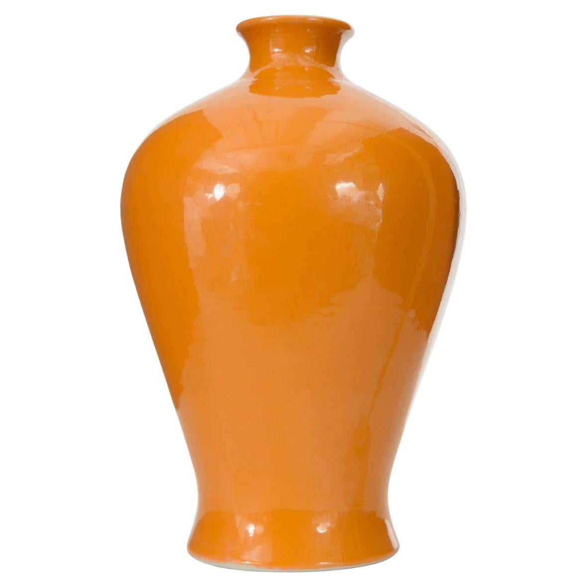 20th Century Modern Orange Glazed Ceramic Urn-Shaped Vase For Sale