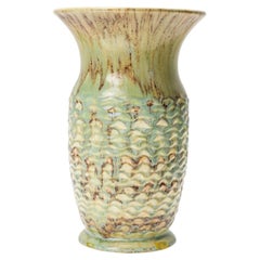 Mid-Century German Ceramic Vase, Drip Glaze in Light Green and Brown