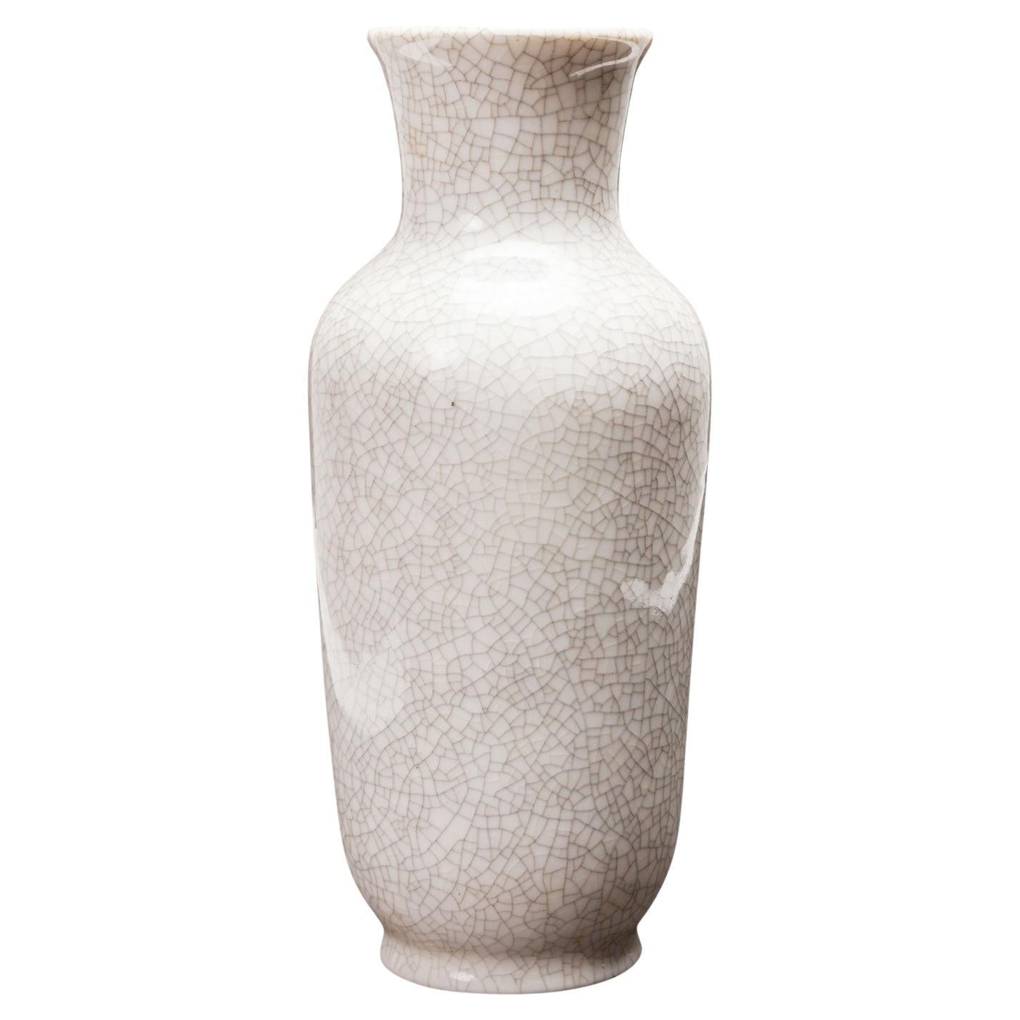 VEB Lichte Mid-Century Modern Ceramic Vase, White Crackle, Germany For Sale