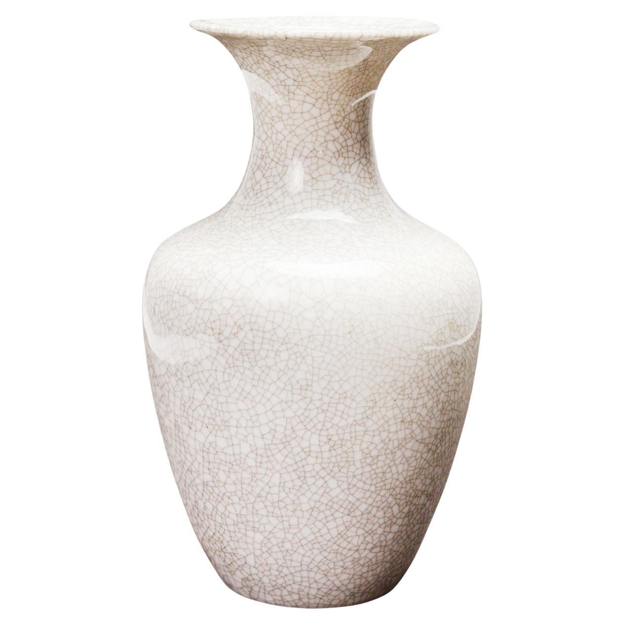 VEB Mid-Century Ceramic Vase, White Crackle Glaze, 6\