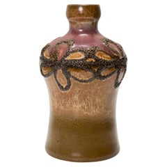 Mid-Century Modern Ceramic Vase by A. Pittalis, Brown Floral, Germany