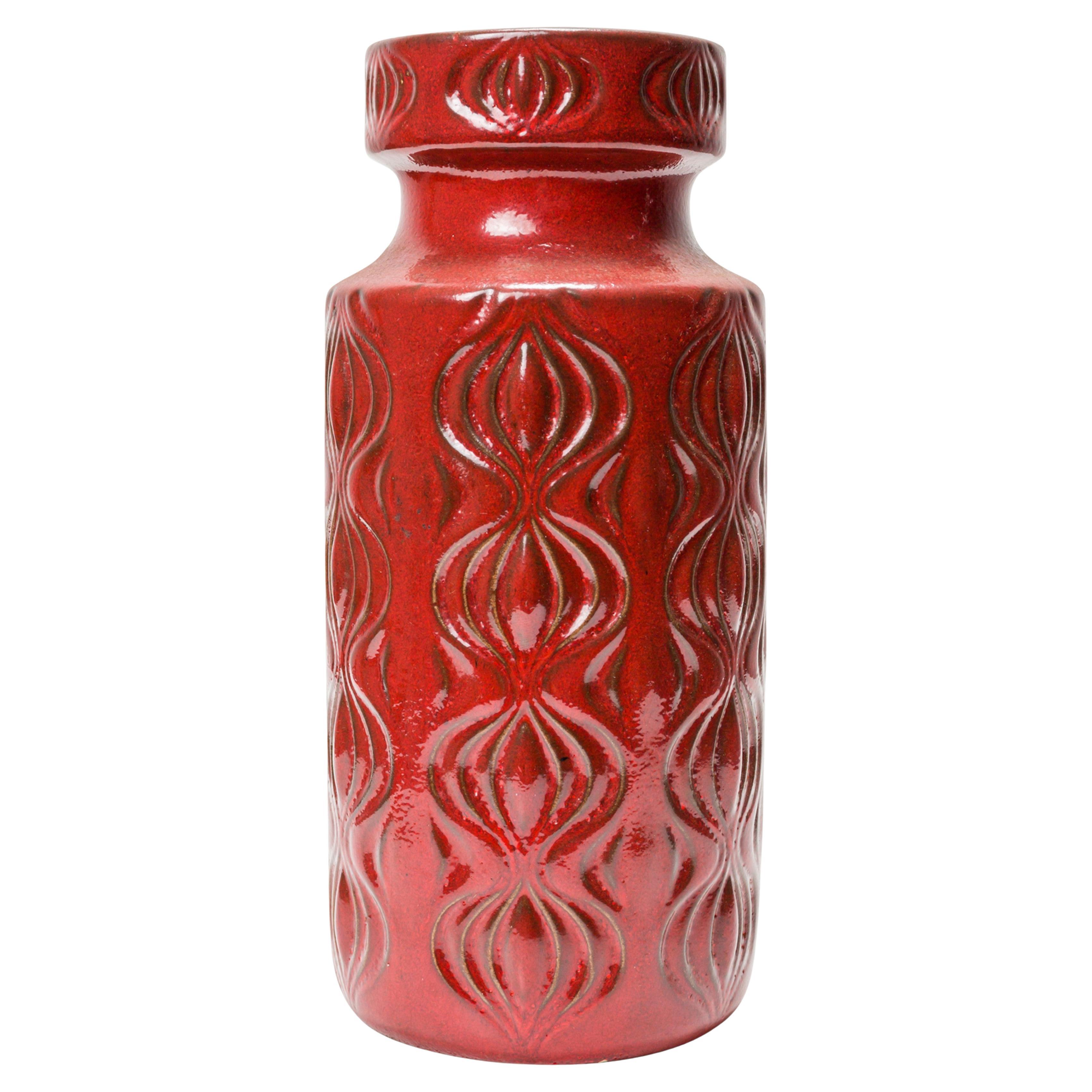 Mid-Century Scheurich Red Glazed Ceramic Vase, Germany, 9.5\ For Sale