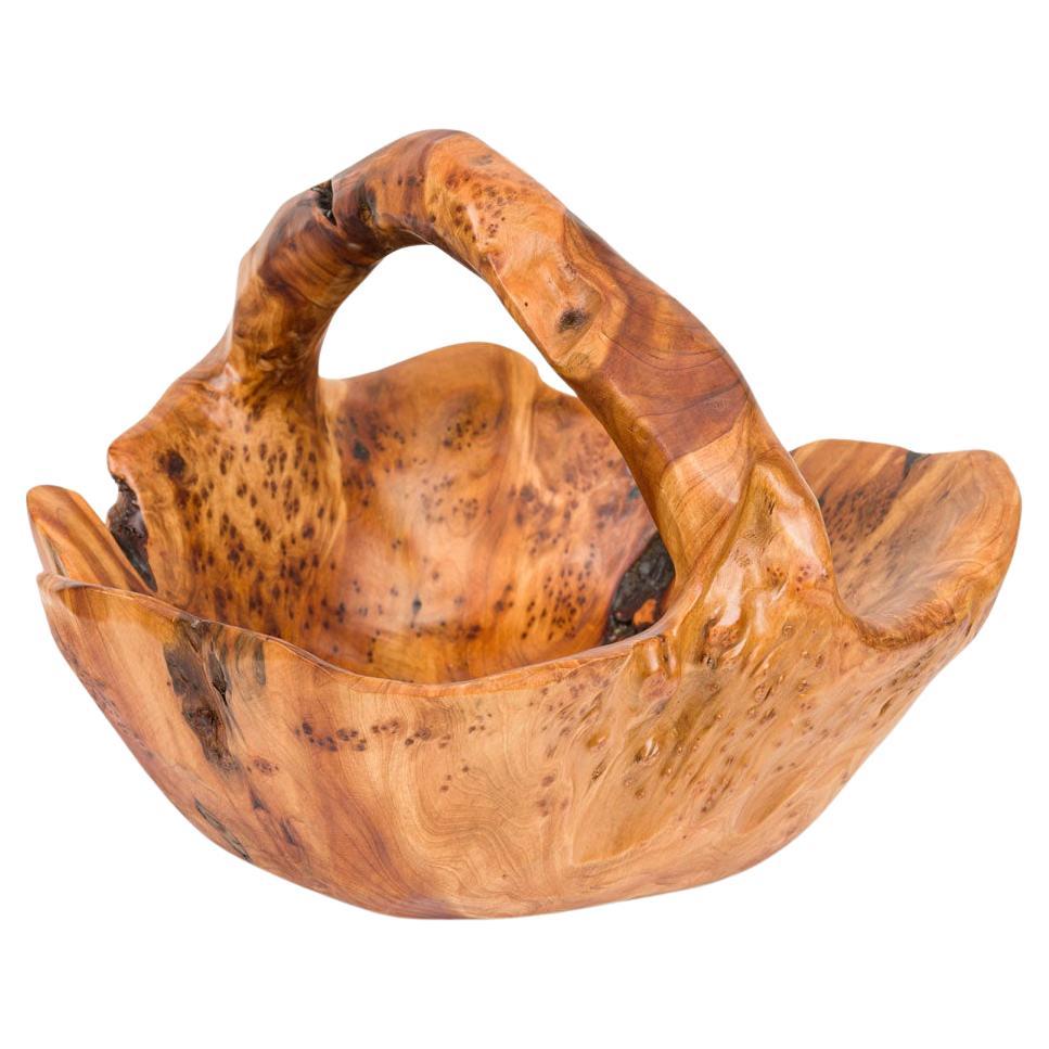 Contemporary Rustic Olive Wood Basket with Handle, USA, 20th Century For Sale