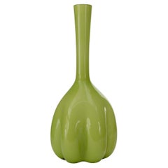 Mid-Century Scandinavian Green Glass Bud Vase with Scalloped Design