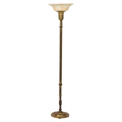 American Art Deco Brass Floor Lamp, Off-White Glass Shade, 66
