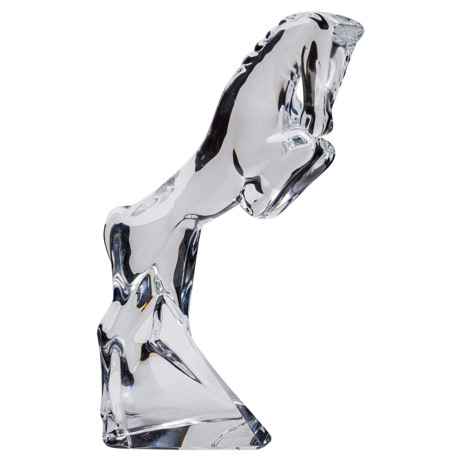 Baccarat Crystal Rearing Horse Sculpture, Modern Design, 20th Century For Sale
