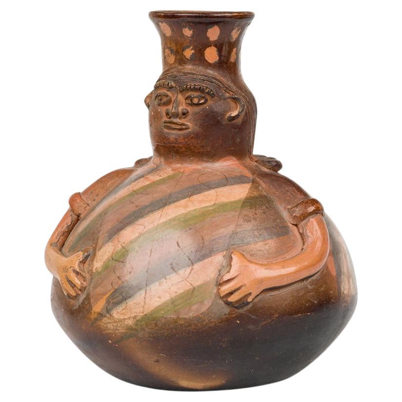 Pre-Columbian Glazed Ceramic Figural Vase, Brown Tones, 20th Century For Sale
