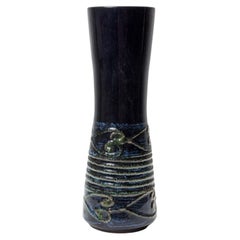 Strehla Keramik Deep Blue Vase, Mid-Century Modern, Germany